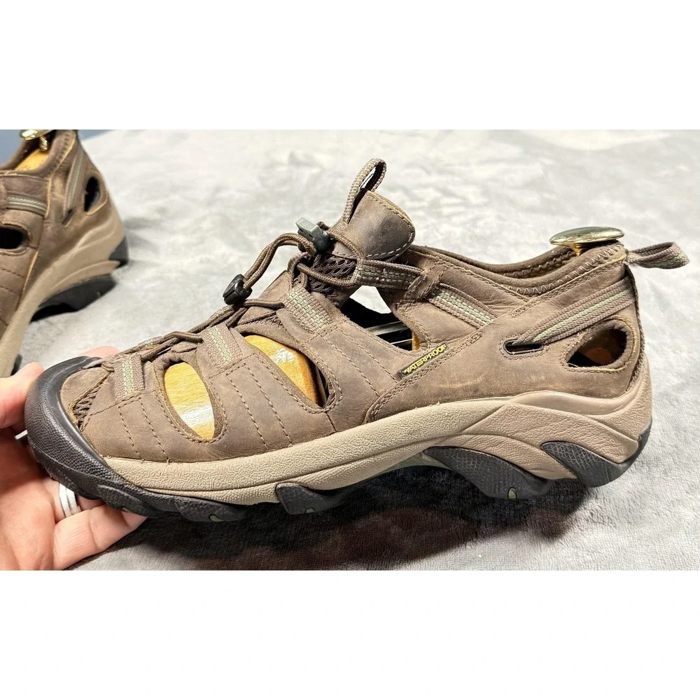 Keen Shoes Mens Size 10 Brown Leather Waterproof Bungee Lace Up Sandals Hiking